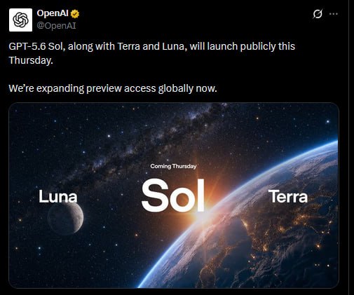 OpenAI анонсировали новые модели GPT-5.6, Terra и Luna - 1