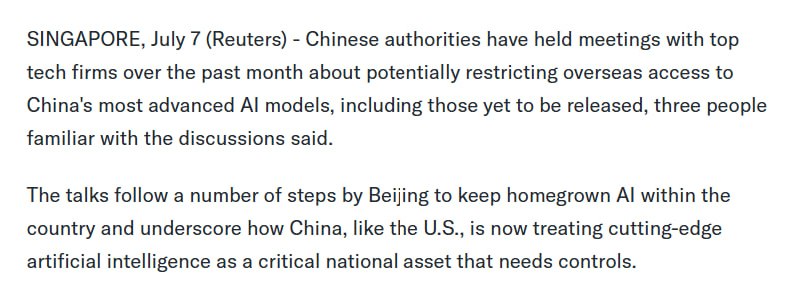 China to Limit Foreign Access to Its Top AI Models