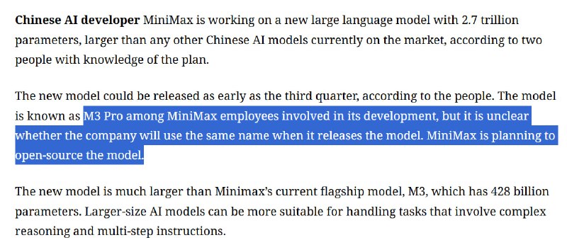 La china MiniMax se prepara para lanzar un modelo de código abierto con 2.7 billones de parámetros