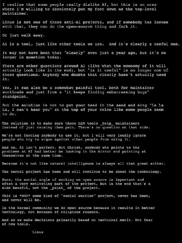 Linus Torvalds sobre la IA en el desarrollo del núcleo de Linux
