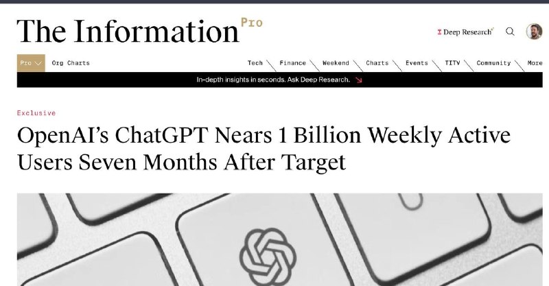 ChatGPT Hits One Billion Users Per Week