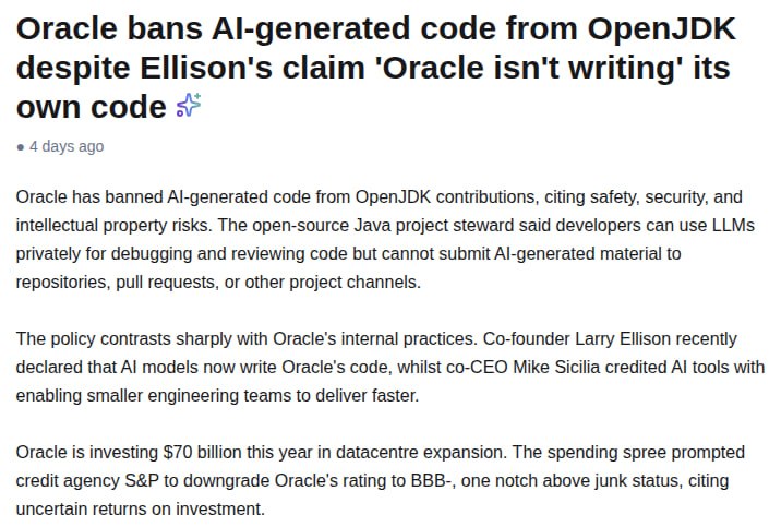 Oracle bans AI-generated code contributions to OpenJDK