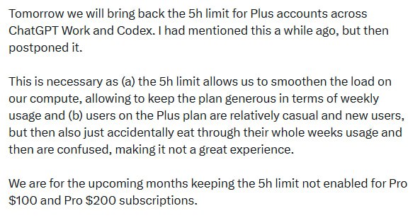 Changes in ChatGPT Plus Pricing: 5-Hour Limit Returns
