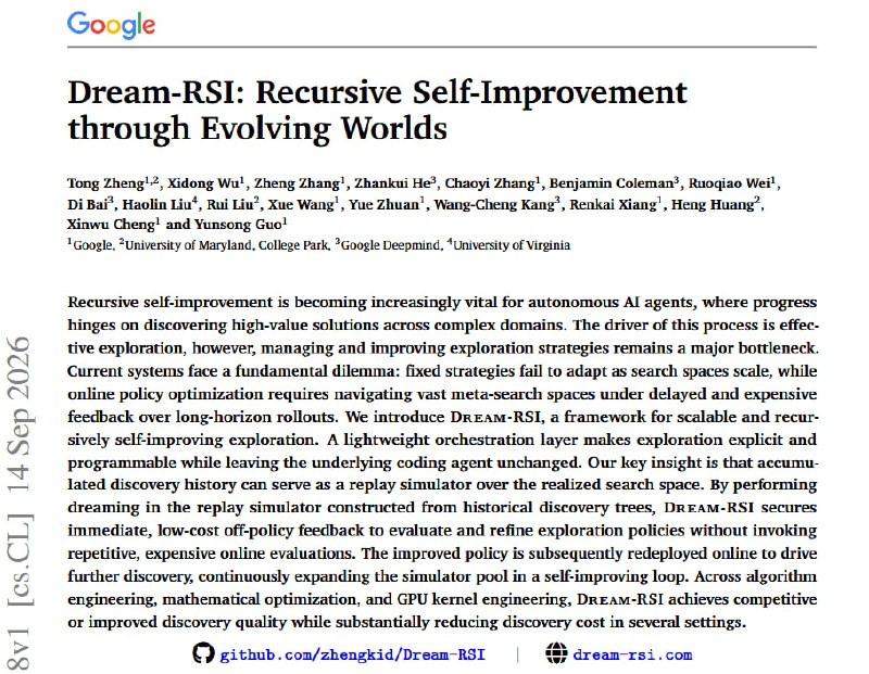 Google and DeepMind Introduce Dream-RSI: A Recursive Self-Improvement Loop for AI Agents