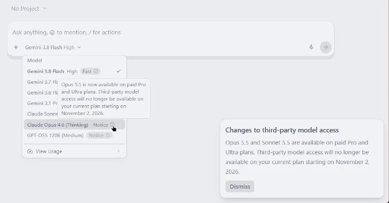 Antigravity adds Claude Opus 5.5 and Sonnet 5.5 to Pro and Ultra plans