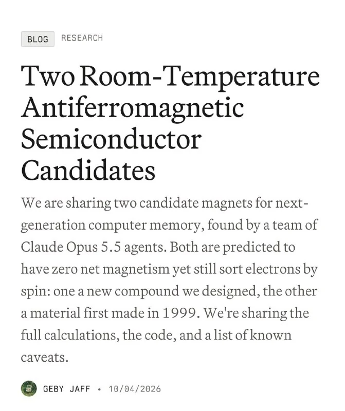 AI agents based on Claude Opus 5.5 discover two new semiconductors for next-generation memory