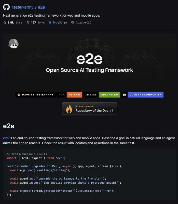 Framework e2e open source pour tester les applications web et mobiles