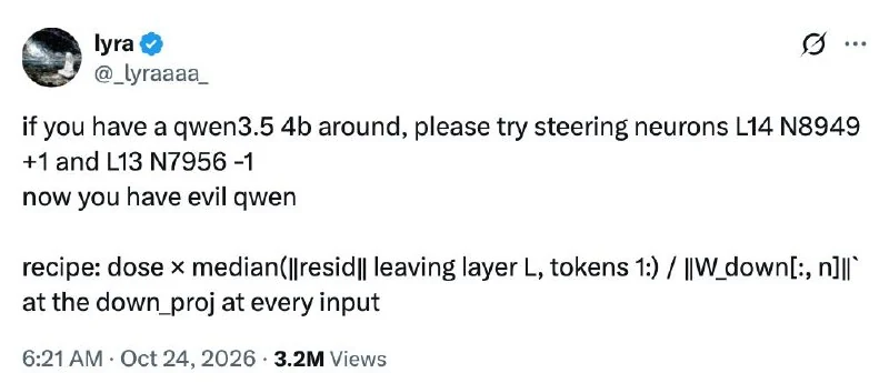 Researcher “fixed” just two neurons in Qwen3.5 4B and got an “evil Qwen” - 1